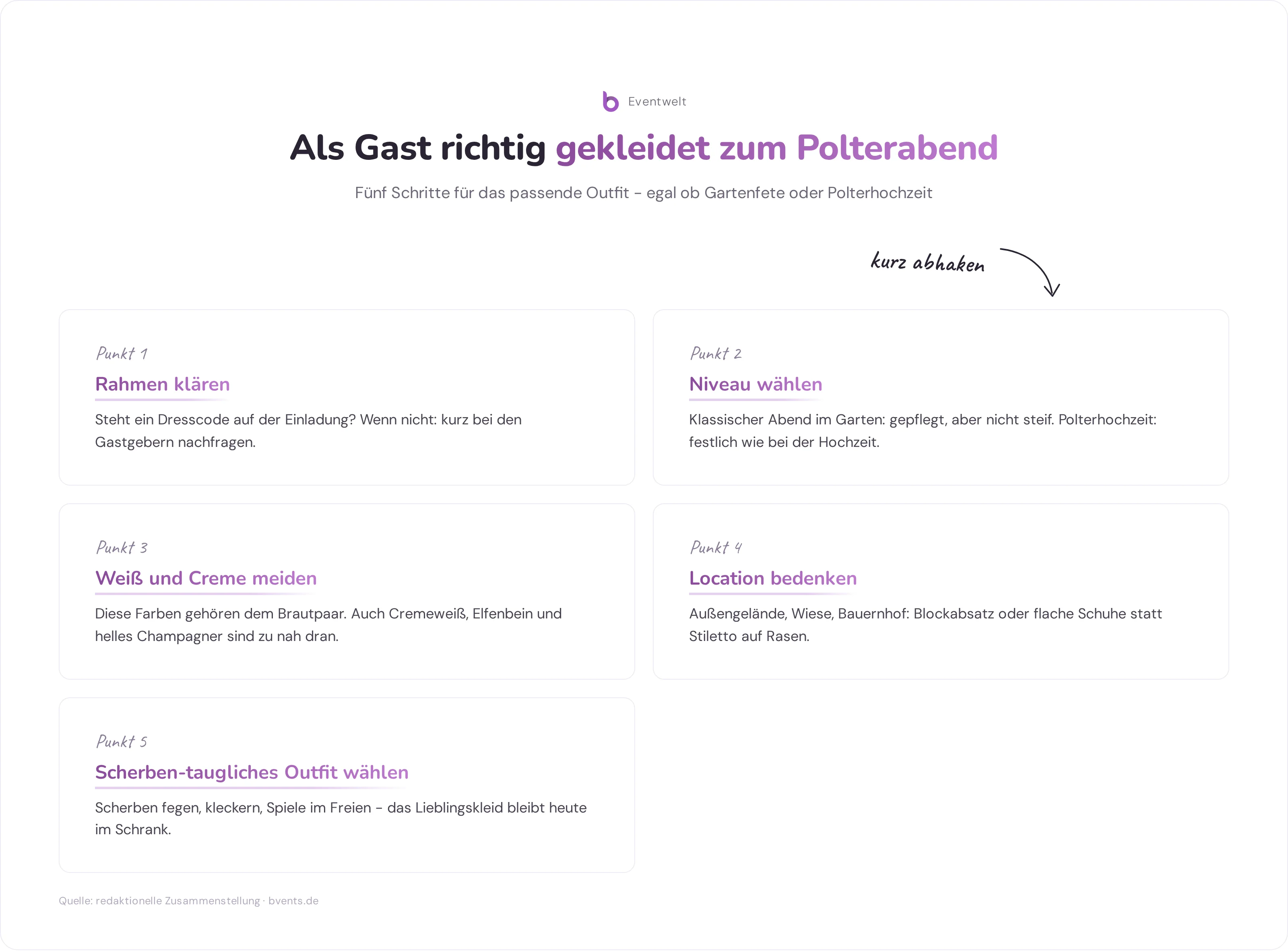 Checkliste Polterabend Kleidung für Gäste in fünf Schritten