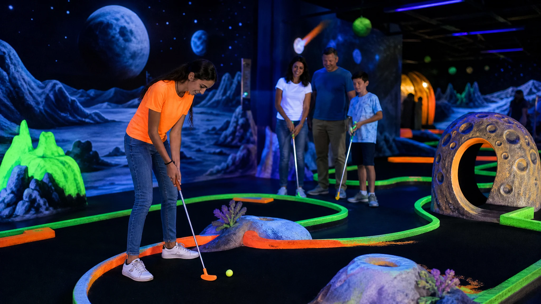 Indoor Aktivitäten Köln: Schwarzlicht-Minigolf und Billard für Paare und Familien