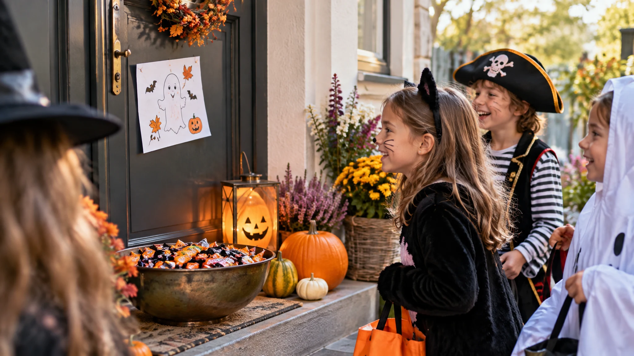 Spruch für Halloween - Haustür-Aushang: der Spruch für Halloween, wenn du nicht zuhause bist